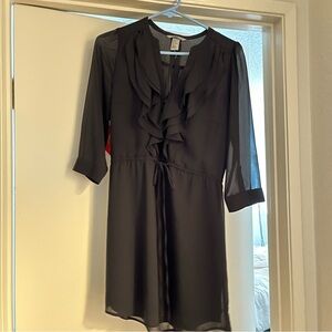 Work Black Ruffle V Neck Dress